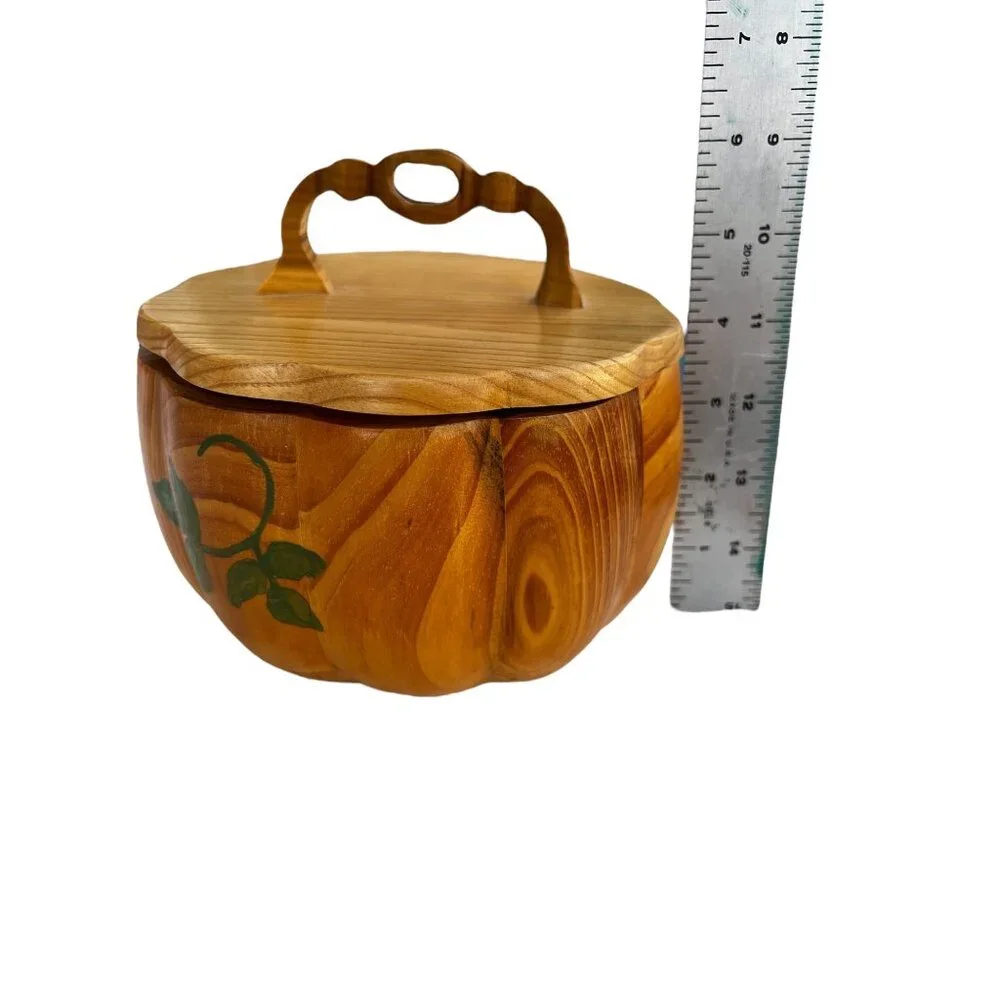 Don Bacigalup Handcrafted Wooden Lidded Bowl Felt Lining & Leaf Design Marked